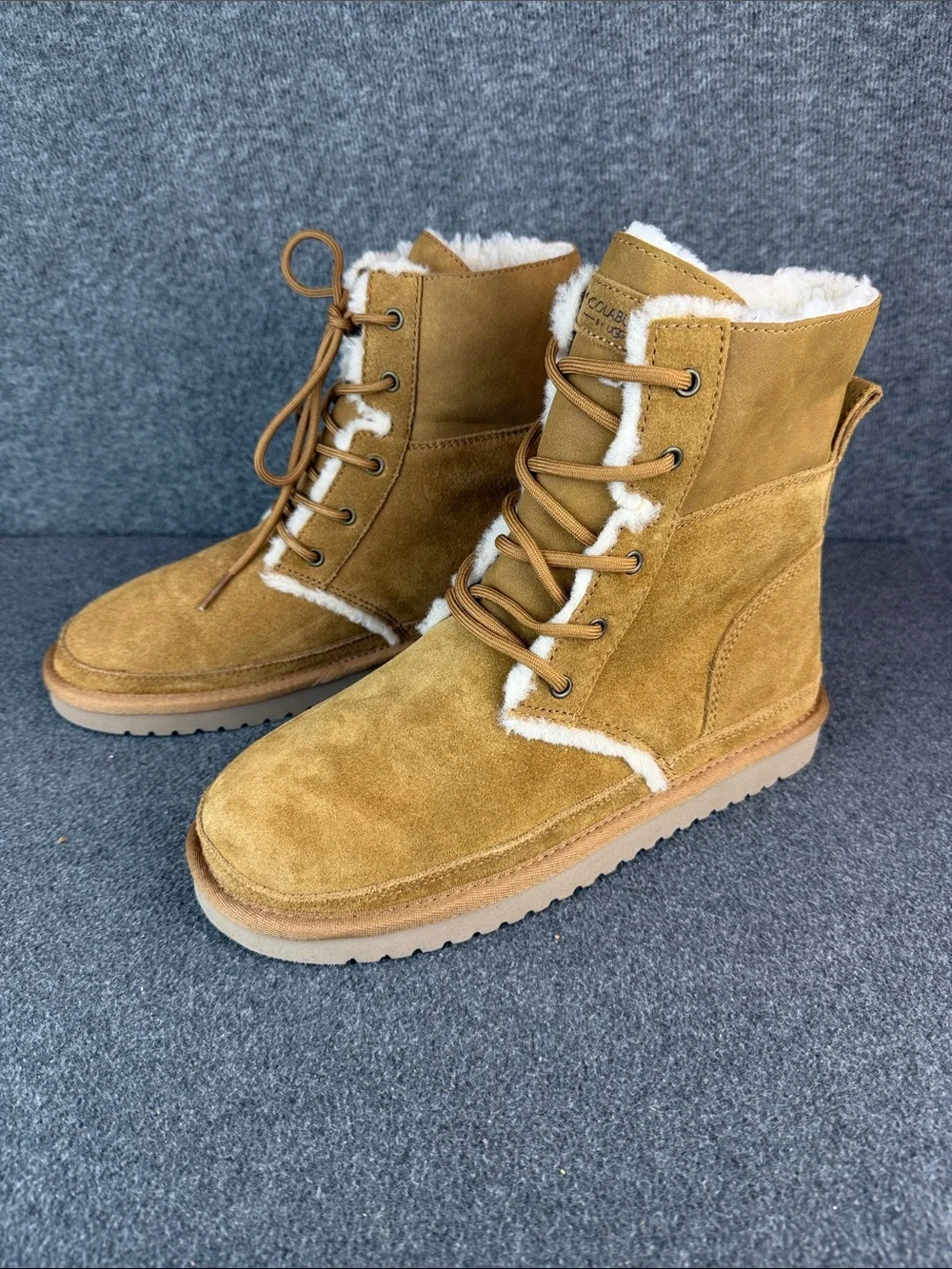 UGG Koolaburra Chestnut‎ Suede Lace-Up Shearling-Trim Boots Size 8 -Brand New